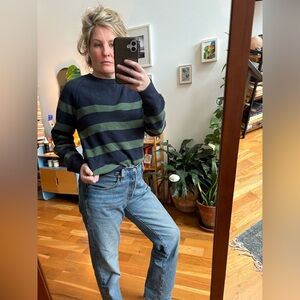 Classic GAP Preppy Striped Navy and Green Sweater